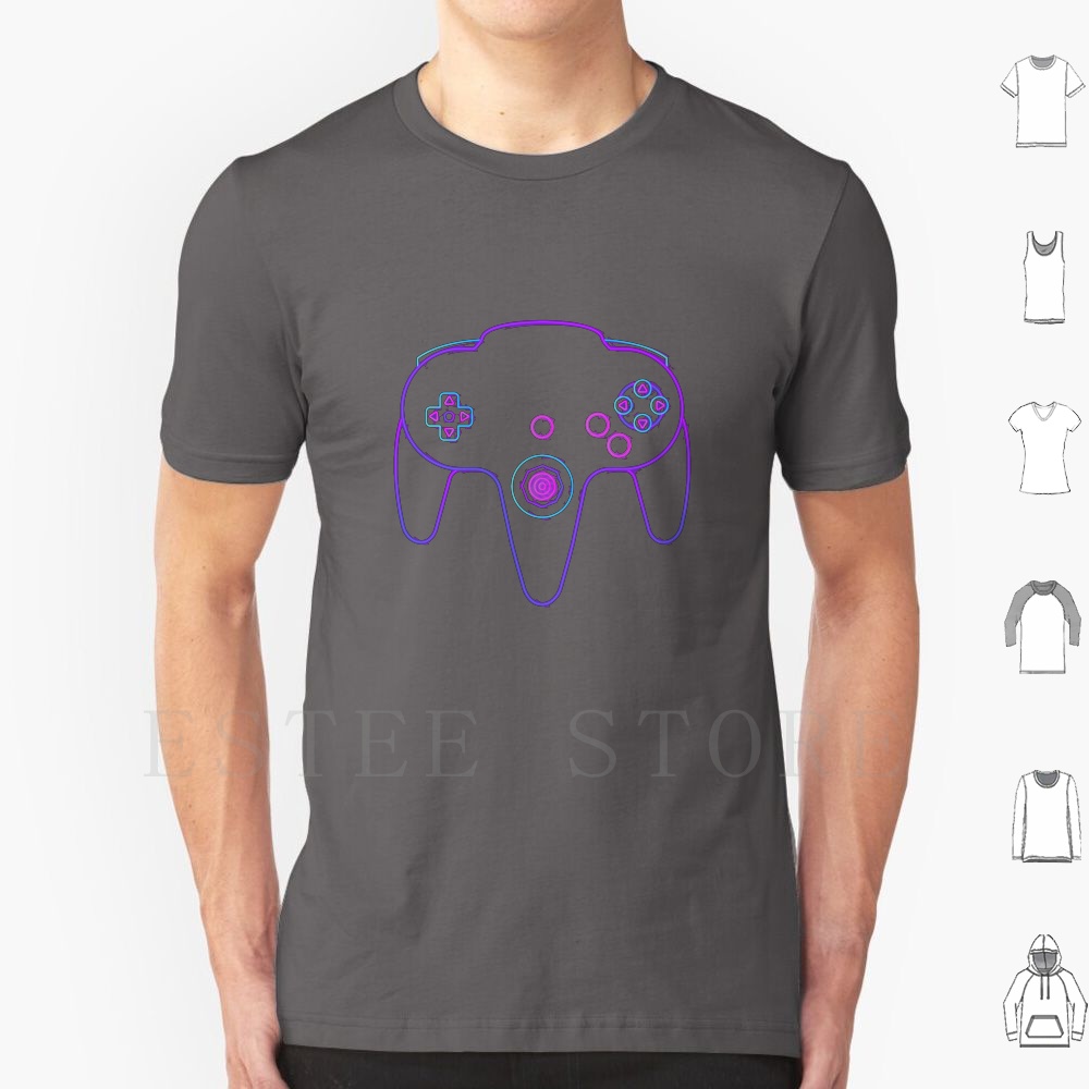 Retro Gaming N64 - Neon Controller N64 T เสื้อผู้ชายผ้าฝ้าย 6xl