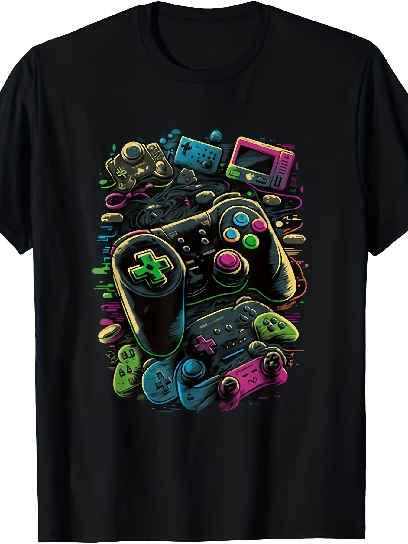 Retro Gaming T Shirt - เสื้อยืดผู้ชายแบบยูนิเซ็กส์ลายกราฟิกจอยเกมสไตล์เรโทร พร้อมดีไซน์จอยเกมอันเป็นเอกลักษณ์ สวมใส่สบาย เหมาะสำหรับชุดลำลองและเซสชันการเล่นเกม เสื้อยืดแขนสั้นลำลองสไตล์เรโทร คอกลมพร้อมลายพิมพ์