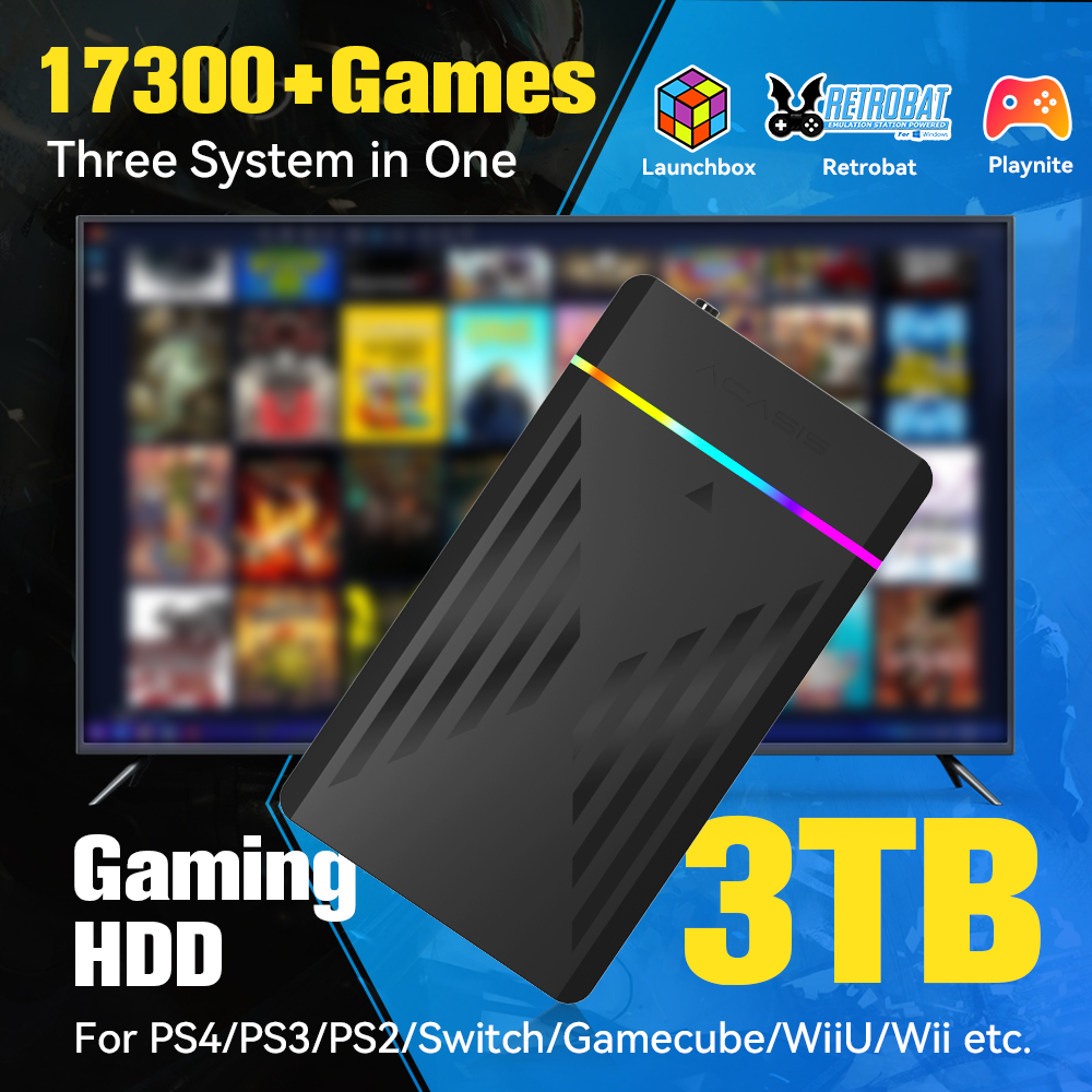 Retro Gaming N64 - 3TB แบบพกพา HDD LaunchBox/Retrobat/Playnite คอนโซลเกม Retro